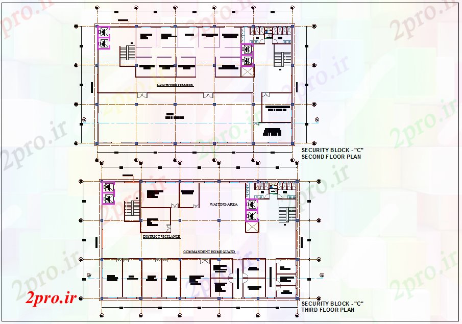 دانلود نقشه ساختمان اداری - تجاری - صنعتی معماری با طرحی طبقه دوم و سوم برای بلوک C دولت ساخت 24 در 56 متر (کد76907)
