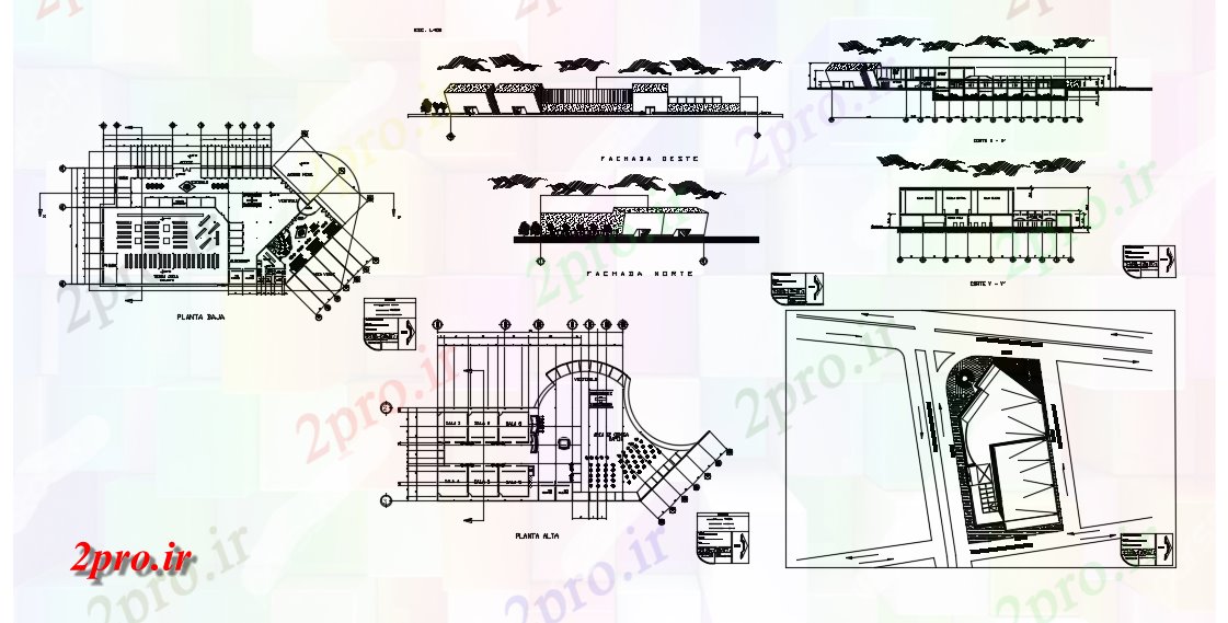 دانلود نقشه هایپر مارکت - مرکز خرید - فروشگاه مرکز خرید جزئیات نما و مقطعی 83 در 120 متر (کد76909)