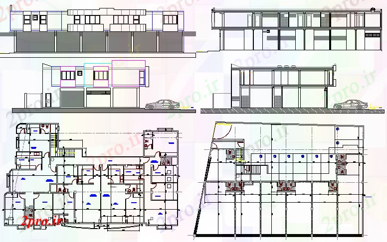 دانلود نقشه هایپر مارکت  - مرکز خرید - فروشگاه طرحی معماری، نما و بخش جزئیات فروشگاه دپارتمان  (کد76924)