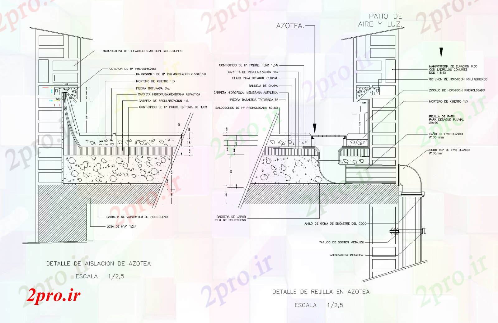 دانلود نقشه جزئیات ساخت و ساز تراس جزئیات با عایق plandetail ، (کد76933)