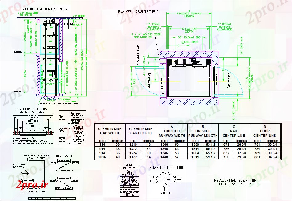 دانلود نقشه  جزئیات آسانسور و   طراحی  بدون چرخ دنده برای اقامت با دید مکانیکی (کد76998)