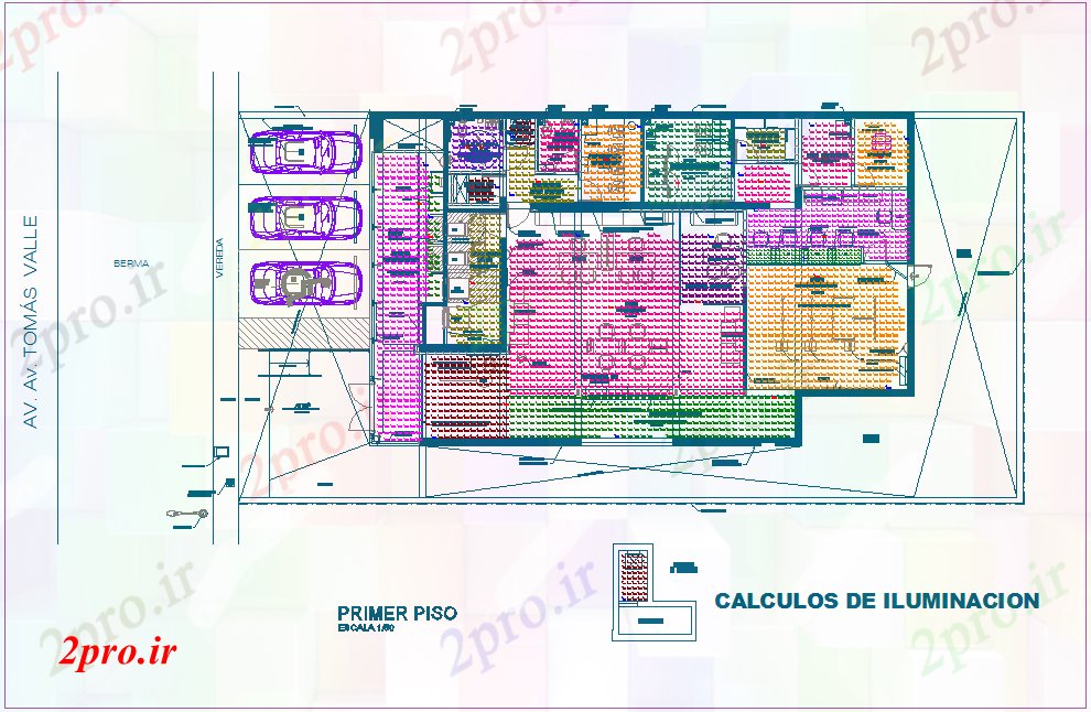 دانلود نقشه طراحی داخلی محاسبه روشنایی با  های الکتریکی برای بانک  آژانس (کد77015)