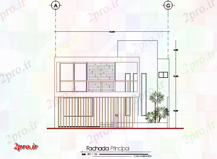 دانلود نقشه مسکونی ، ویلایی ، آپارتمان نما جبهه خانه 10 در 20 متر (کد77052)