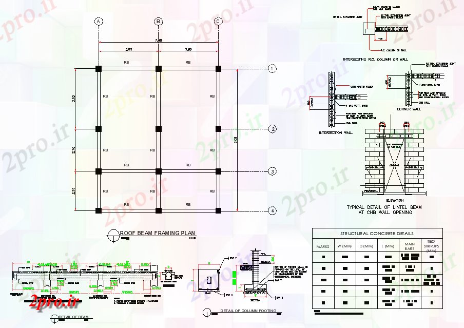 دانلود نقشه جزئیات ساخت و ساز سقف فریم پرتو  طراحی (کد77068)