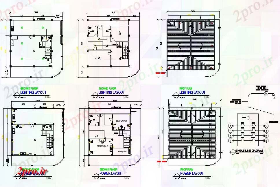 دانلود نقشه معماری نورپردازی طرحی و قدرت  چیدمان (کد77075)