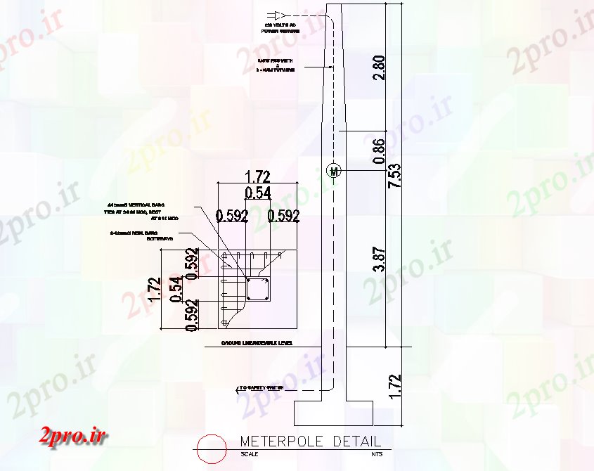 دانلود نقشه جزئیات ساخت و ساز Meterpole جزئیات (کد77078)