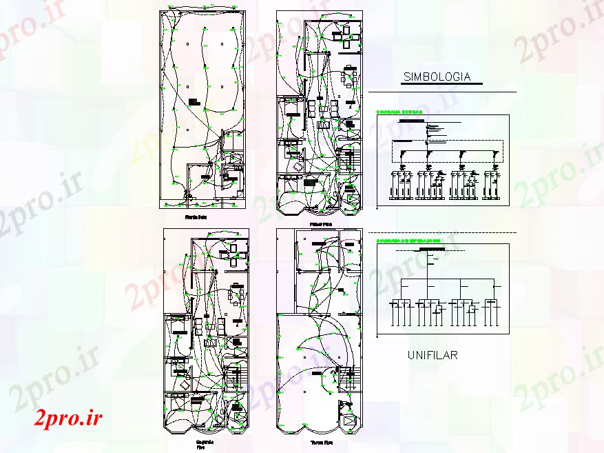 دانلود نقشه معماری جزئیات از برق مسکونی 4 طبقه برنامه  جزئیات (کد77091)