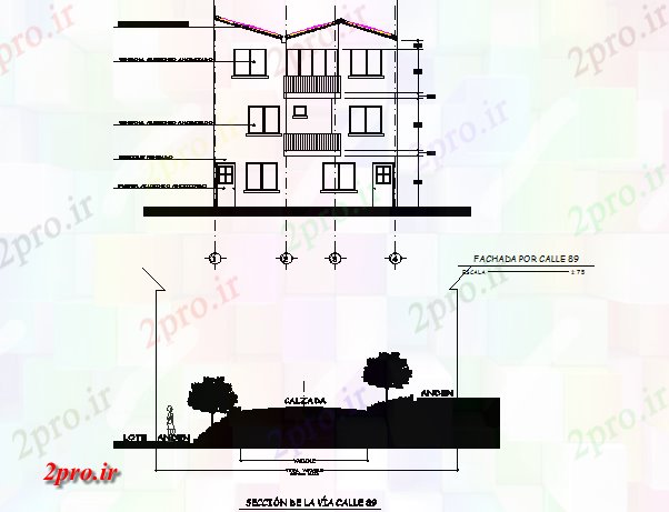 دانلود نقشه مسکونی  ، ویلایی ، آپارتمان  بخش و خانه نما جزئیات (کد77100)