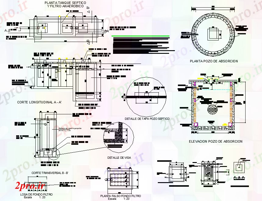 دانلود نقشه جزئیات لوله کشی جزئیات طرحی سپتیک تانک و بخش  طرحی paln (کد77106)