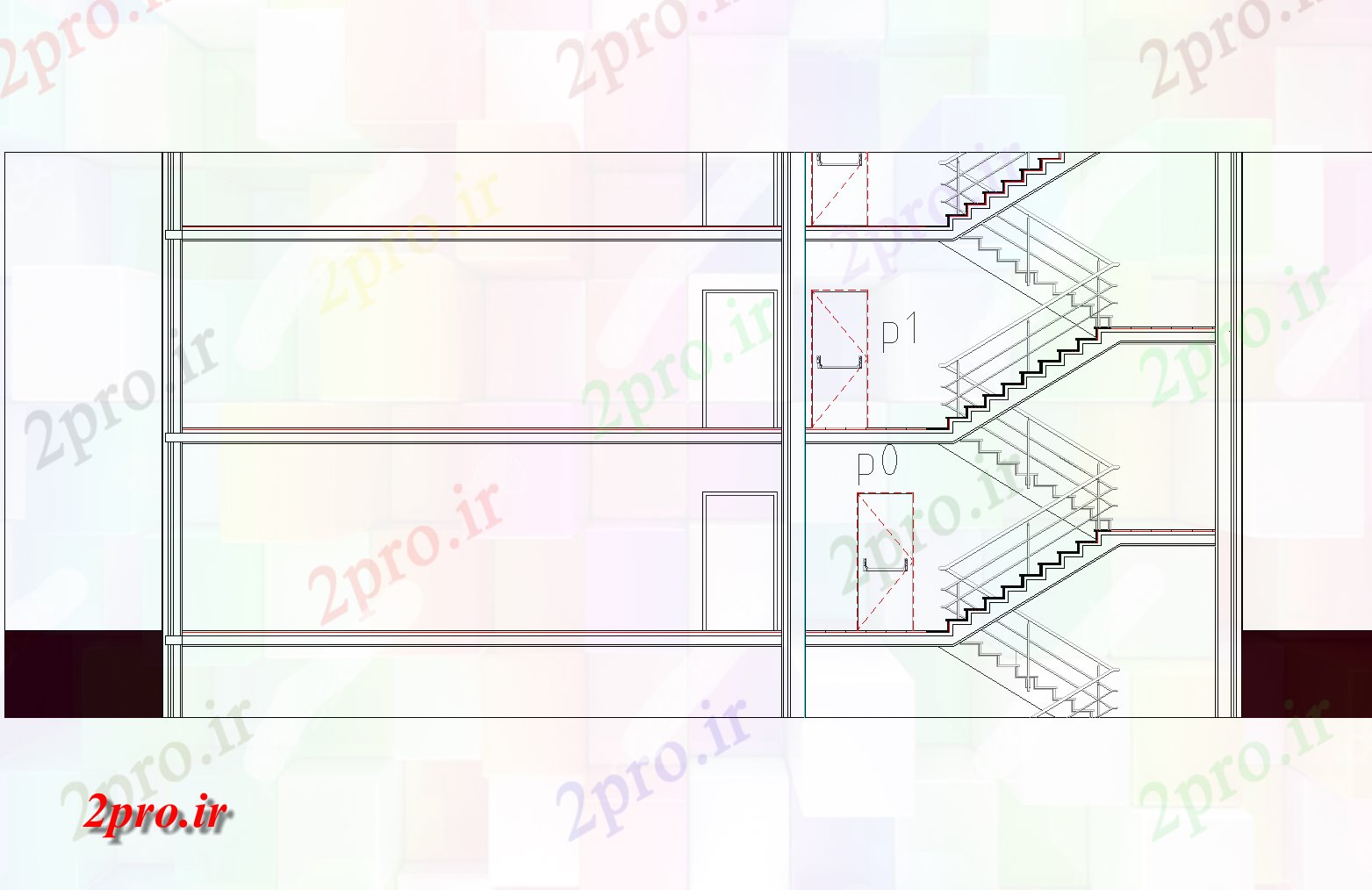 دانلود نقشه معماری معروف لوله از بخش راه پله طرحی جزئیات (کد77113)