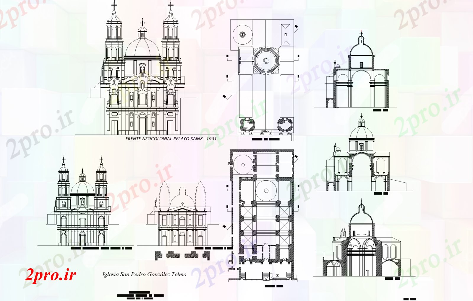دانلود نقشه کلیسا - معبد - مکان مذهبی کلیسای طرحی جزئیات (کد77135)