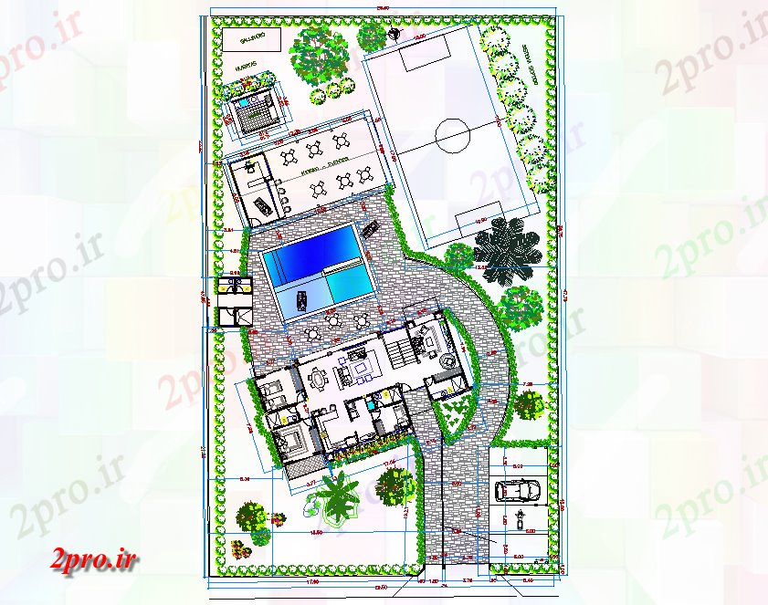 دانلود نقشه مسکونی ، ویلایی ، آپارتمان محوطه سازی طراحی خانه جزئیات 10 در 18 متر (کد77152)