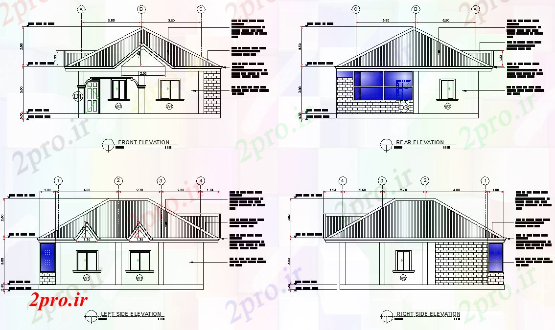 دانلود نقشه مسکونی ، ویلایی ، آپارتمان نما از طرحی خانه جزئیات 8 در 9 متر (کد77167)