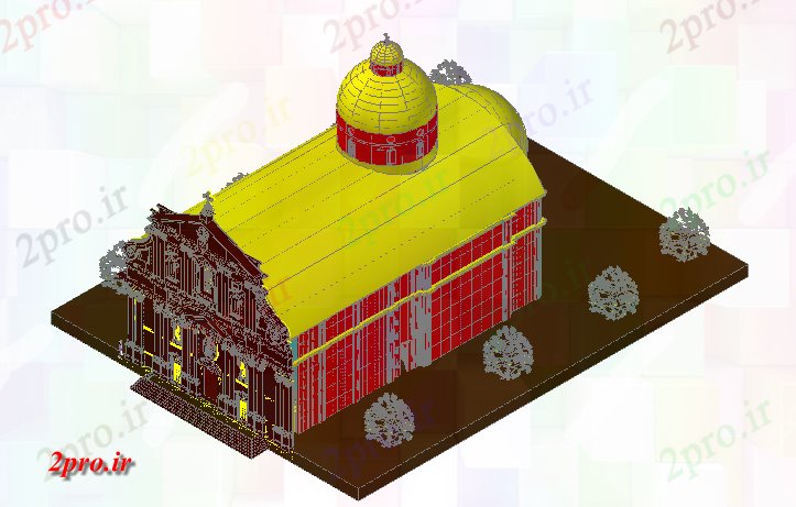 دانلود نقشه کلیسا - معبد - مکان مذهبی معبد تریدی طراحی نما (کد77185)