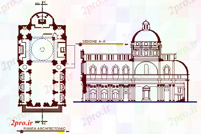 دانلود نقشه کلیسا - معبد - مکان مذهبی سمت کلیسا و نما جلو (کد77186)