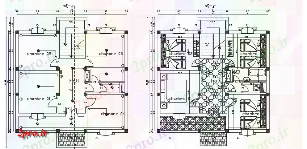 دانلود نقشه خانه های کوچک ، نگهبانی ، سازمانی - ویلا طراحی معماری 11 در 13 متر (کد77236)