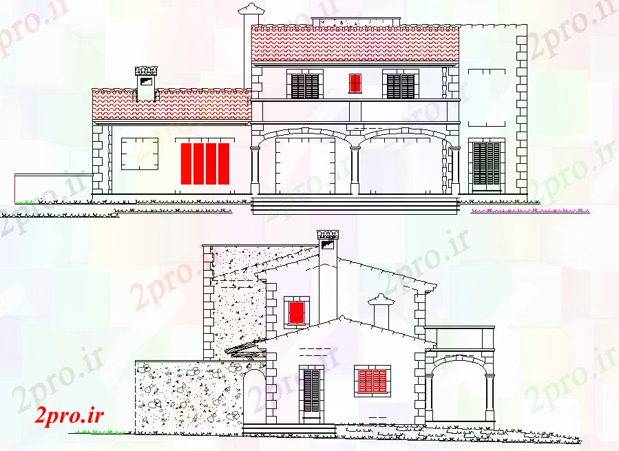 دانلود نقشه مسکونی ، ویلایی ، آپارتمان نما از تک خانواده جزئیات پروژه مسکن 10 در 19 متر (کد77248)