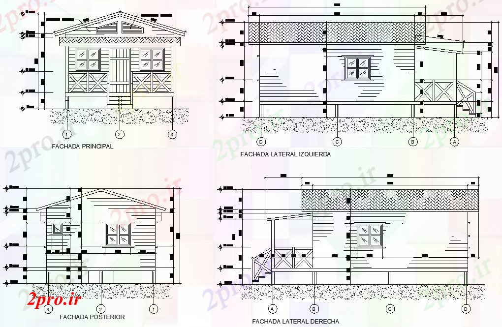 دانلود نقشه مسکونی ، ویلایی ، آپارتمان کابین نمای در چوب طرحی جزئیات 5 در 9 متر (کد77256)