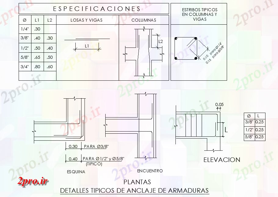 دانلود نقشه جزئیات ساخت و ساز جزئیات نمونه از لنگر (کد77267)