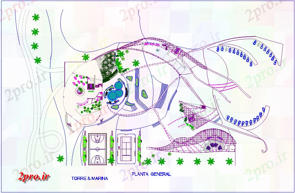 دانلود نقشه ساختمان مرتفعمارینا برج طرحی کلی 33 در 39 متر (کد77270)