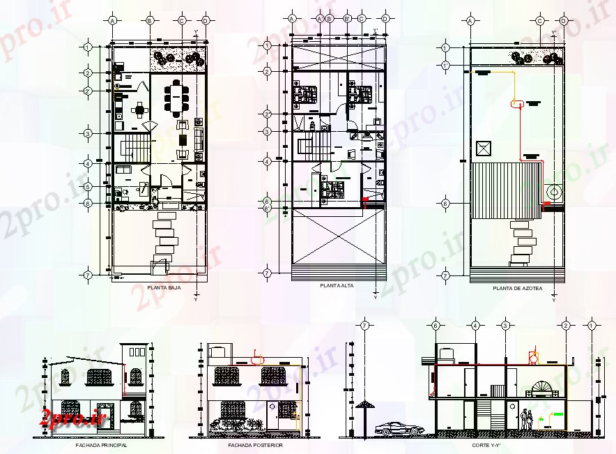 دانلود نقشه مسکونی ، ویلایی ، آپارتمان خانه اتاق برنامه جزئیات 7 در 11 متر (کد77305)