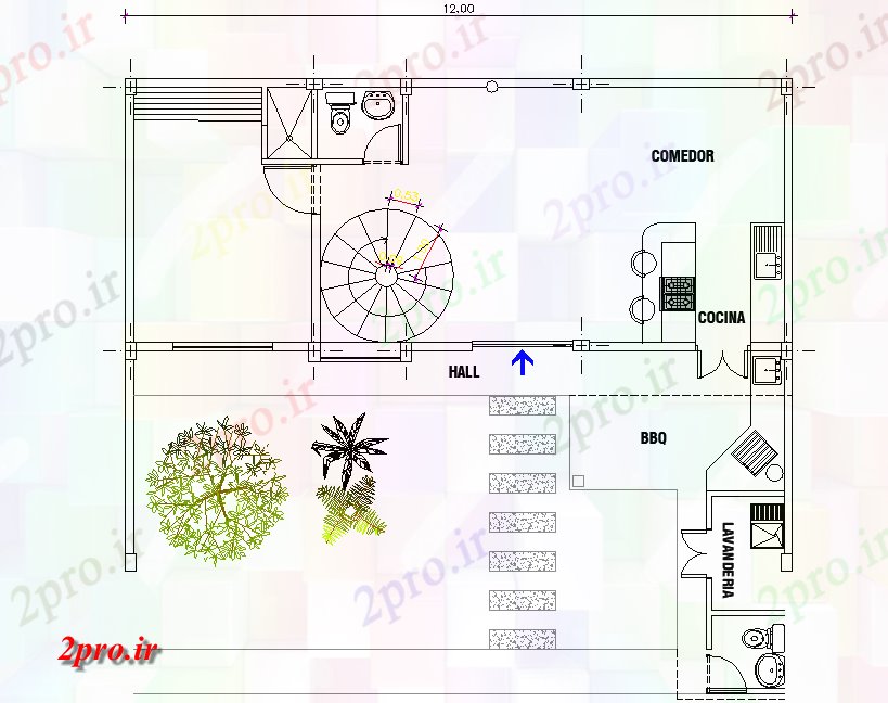 دانلود نقشه مسکونی ، ویلایی ، آپارتمان خانه طرحی طرحی جزئیات 5 در 12 متر (کد77348)