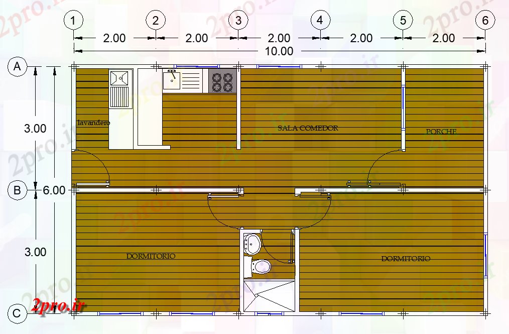 دانلود نقشه مسکونی ، ویلایی ، آپارتمان خانه طرحی جزئیات 6 در 16 متر (کد77353)