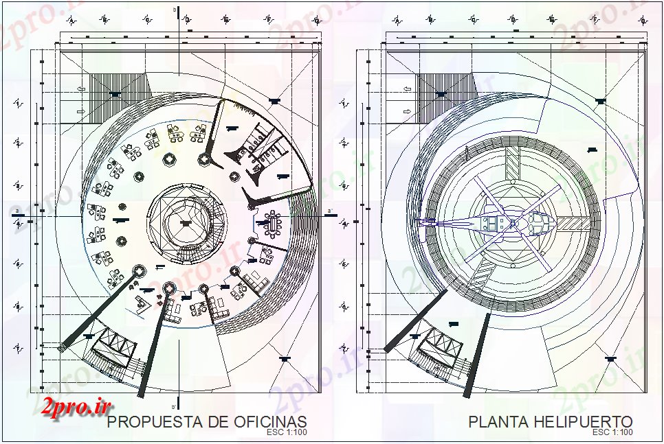 دانلود نقشه ساختمان اداری - تجاری - صنعتی پیشنهاد دفتر و طرحی هلیکوپتر برای بلند ساخت 27 در 35 متر (کد77390)