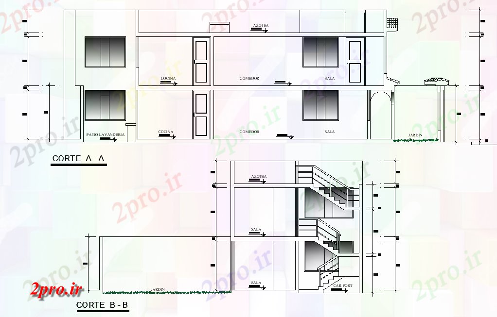 دانلود نقشه مسکونی ، ویلایی ، آپارتمان بخش طرحی مسکن کامل جزئیات 6 در 18 متر (کد77402)
