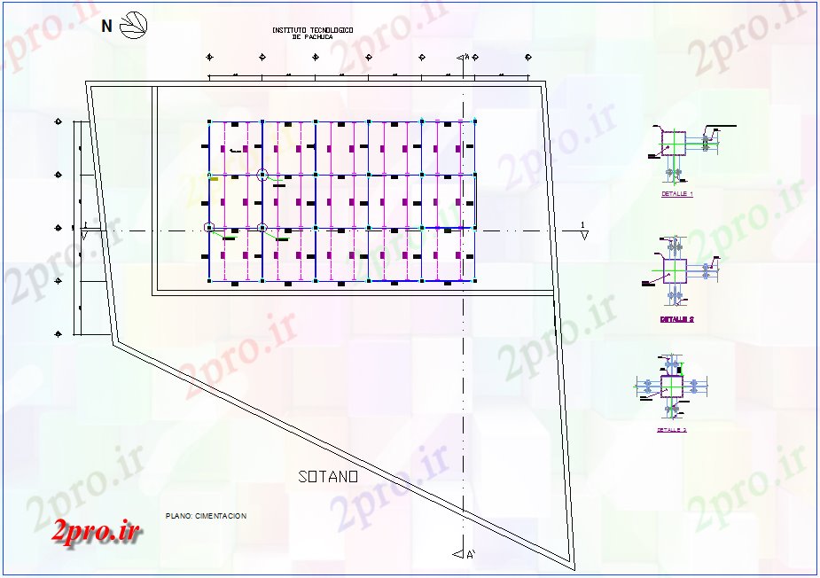 دانلود نقشه جزئیات لوله کشی طرحی بنیاد با جزئیات از زیرزمین برای  های اداری  (کد77426)