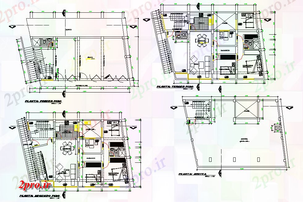 دانلود نقشه مسکونی ، ویلایی ، آپارتمان خانواده چند طرحی مسکن 9 در 12 متر (کد77443)