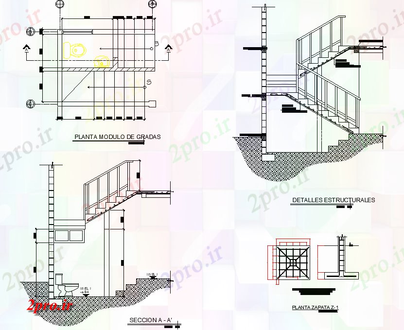 دانلود نقشه جزئیات ساخت و ساز طرحی پله و بخش جزئیات  (کد77456)