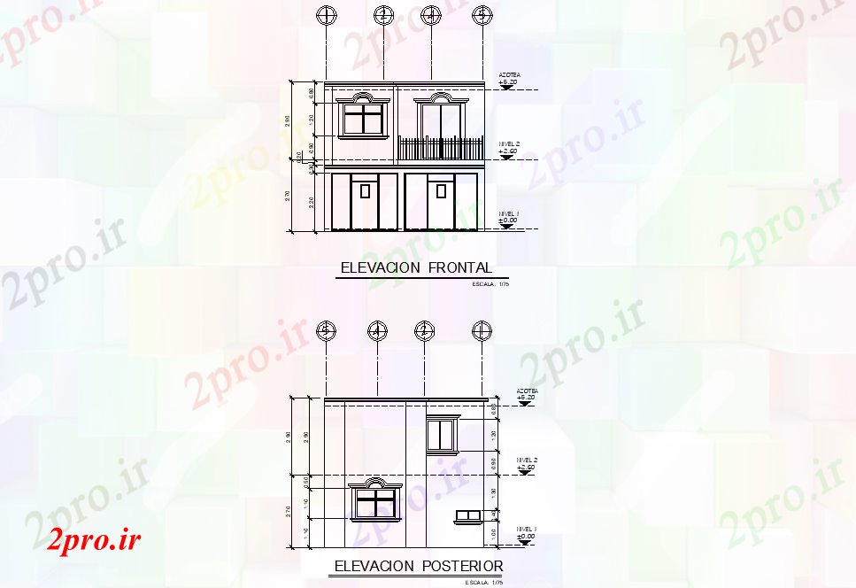 دانلود نقشه مسکونی ، ویلایی ، آپارتمان جزئیات نما طرحی خانه 9 در 19 متر (کد77457)