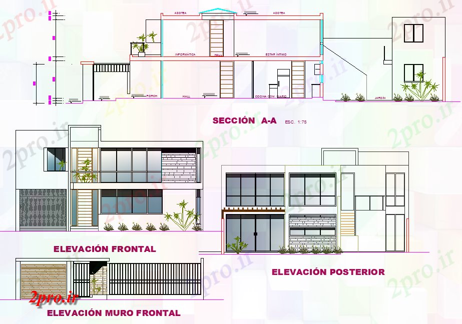 دانلود نقشه مسکونی ، ویلایی ، آپارتمان بخش و خانه نما طرحی جزئیات 12 در 21 متر (کد77464)