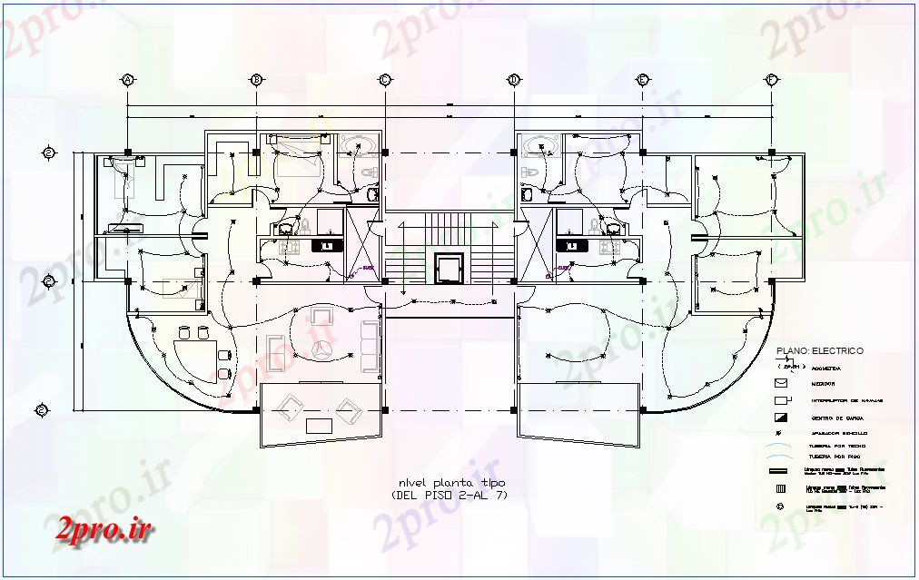 دانلود نقشه معماری دوم به طرحی طبقه هفتم محل دفتر برای  الکتریکی (کد77476)