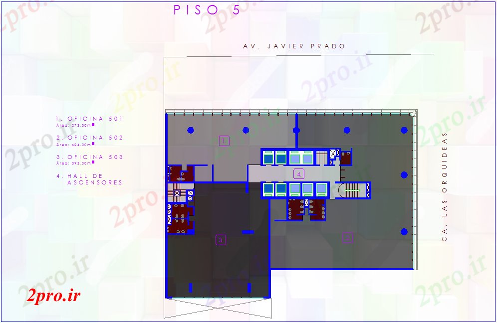 دانلود نقشه ساختمان اداری - تجاری - صنعتی  معماری از طرحی طبقه پنجم دفتر (کد77499)