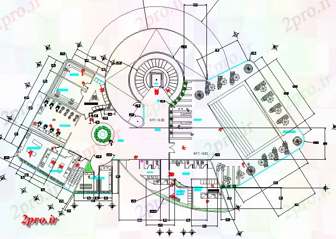 دانلود نقشه هایپر مارکت - مرکز خرید - فروشگاه ساختار طرحی بازار چند طبقه محلی جزئیات 37 در 52 متر (کد77506)