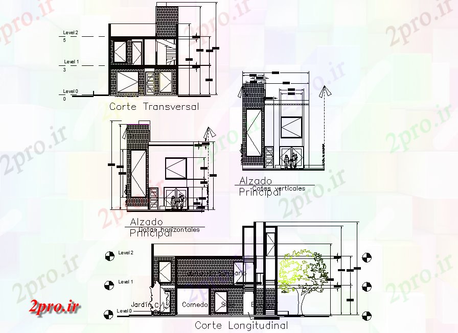 دانلود نقشه مسکونی ، ویلایی ، آپارتمان بخش و طرحی خانه نما جزئیات 8 در 14 متر (کد77514)