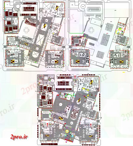 دانلود نقشه هایپر مارکت - مرکز خرید - فروشگاه زمین، برای اولین بار و طرحی طبقه بالا طرحی مرکز خرید 158 در 177 متر (کد77541)