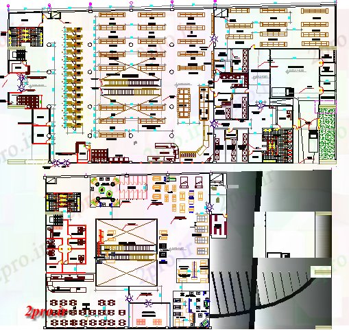 دانلود نقشه هایپر مارکت - مرکز خرید - فروشگاه جزئیات طراحی طبقه از دو طبقه خرید مرکز 38 در 78 متر (کد77548)