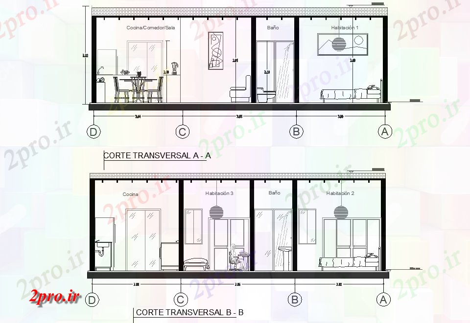 دانلود نقشه مسکونی ، ویلایی ، آپارتمان بخش تک خانواده جزئیات خانه 10 در 16 متر (کد77581)