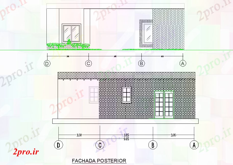 دانلود نقشه مسکونی ، ویلایی ، آپارتمان نما از تک خانواده خانه 10 در 16 متر (کد77583)