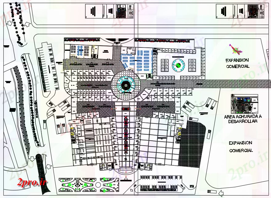 دانلود نقشه هایپر مارکت - مرکز خرید - فروشگاه مرکز خرید محوطه سازی 158 در 183 متر (کد77587)
