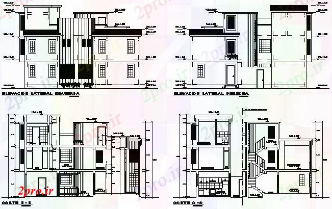 دانلود نقشه مسکونی ، ویلایی ، آپارتمان نما و بخش طرحی خانه جزئیات 10 در 14 متر (کد77589)