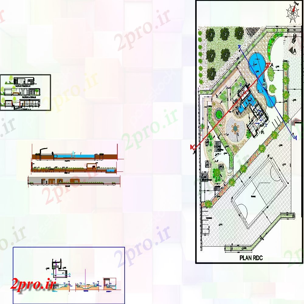 دانلود نقشه مسکونی ، ویلایی ، آپارتمان نما و بخش عمارت مزرعه اتوکد 6 در 8 متر (کد77594)