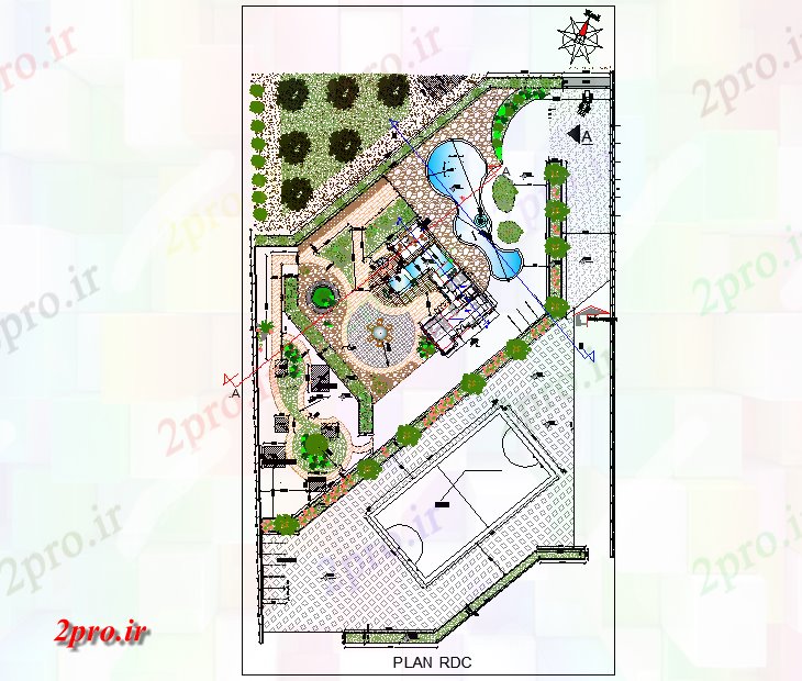 دانلود نقشه مسکونی ، ویلایی ، آپارتمان محوطه عمارت مزرعه طراحی 6 در 8 متر (کد77595)