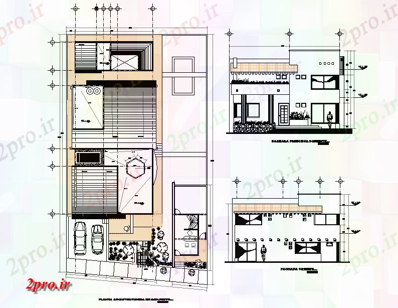 دانلود نقشه هتل - رستوران - اقامتگاه طرحی و نما طرحی خانه 11 در 18 متر (کد77601)