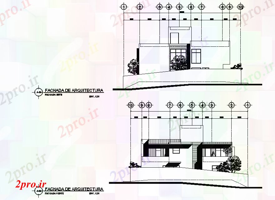 دانلود نقشه مسکونی ، ویلایی ، آپارتمان نما از محل اقامت طرحی خانه جزئیات 13 در 13 متر (کد77603)