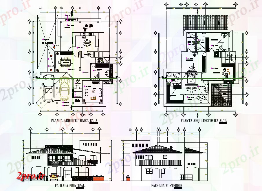 دانلود نقشه مسکونی ، ویلایی ، آپارتمان طرحی و نما طرحی خانه جزئیات 17 در 17 متر (کد77609)