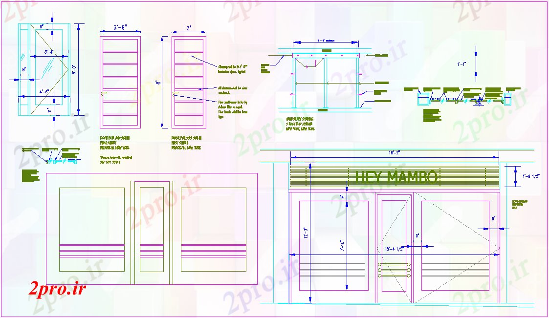 دانلود نقشه جزئیات طراحی در و پنجره  درب و پنجره  جزئیات برای طراحی دفتر (کد77626)
